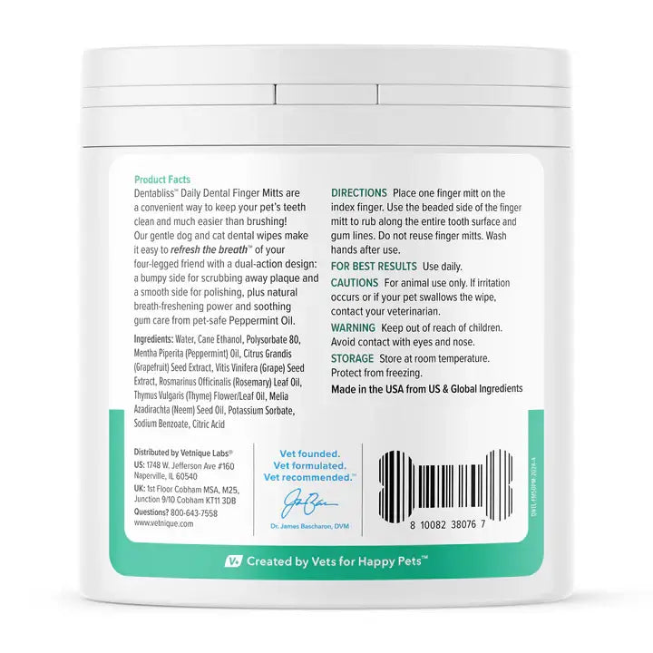 Glandex Dentabliss Peppermint Dental Wipes Finger Mitts 50ct
