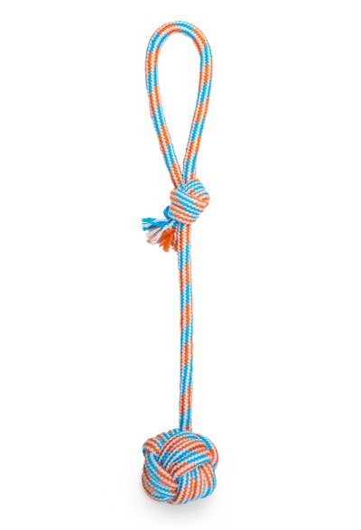 ThoozyPet Ball Tug Rope Dog Toy with Handle Blue / Red 17"