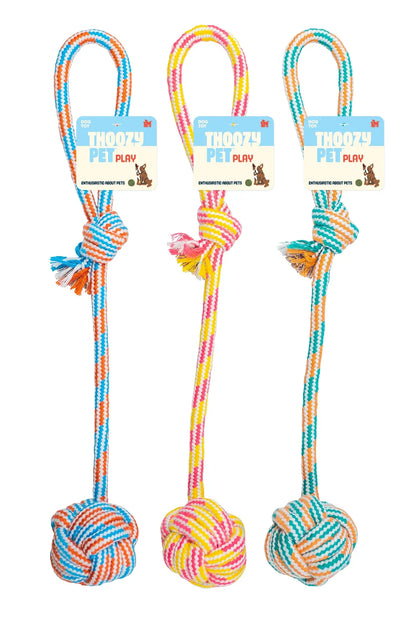 ThoozyPet Ball Tug Rope Dog Toy with Handle Blue / Red 17"