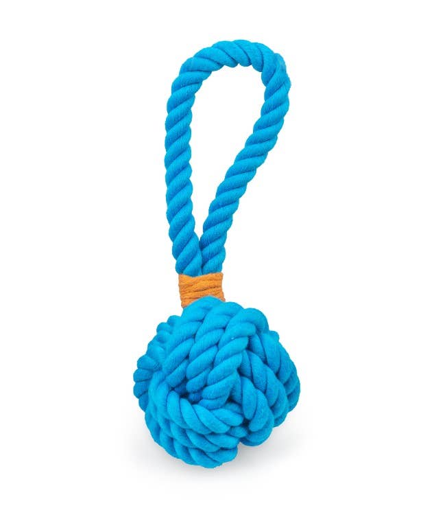 ThoozyPet Ball Tug Rope Dog Toy with Handle Blue 3"