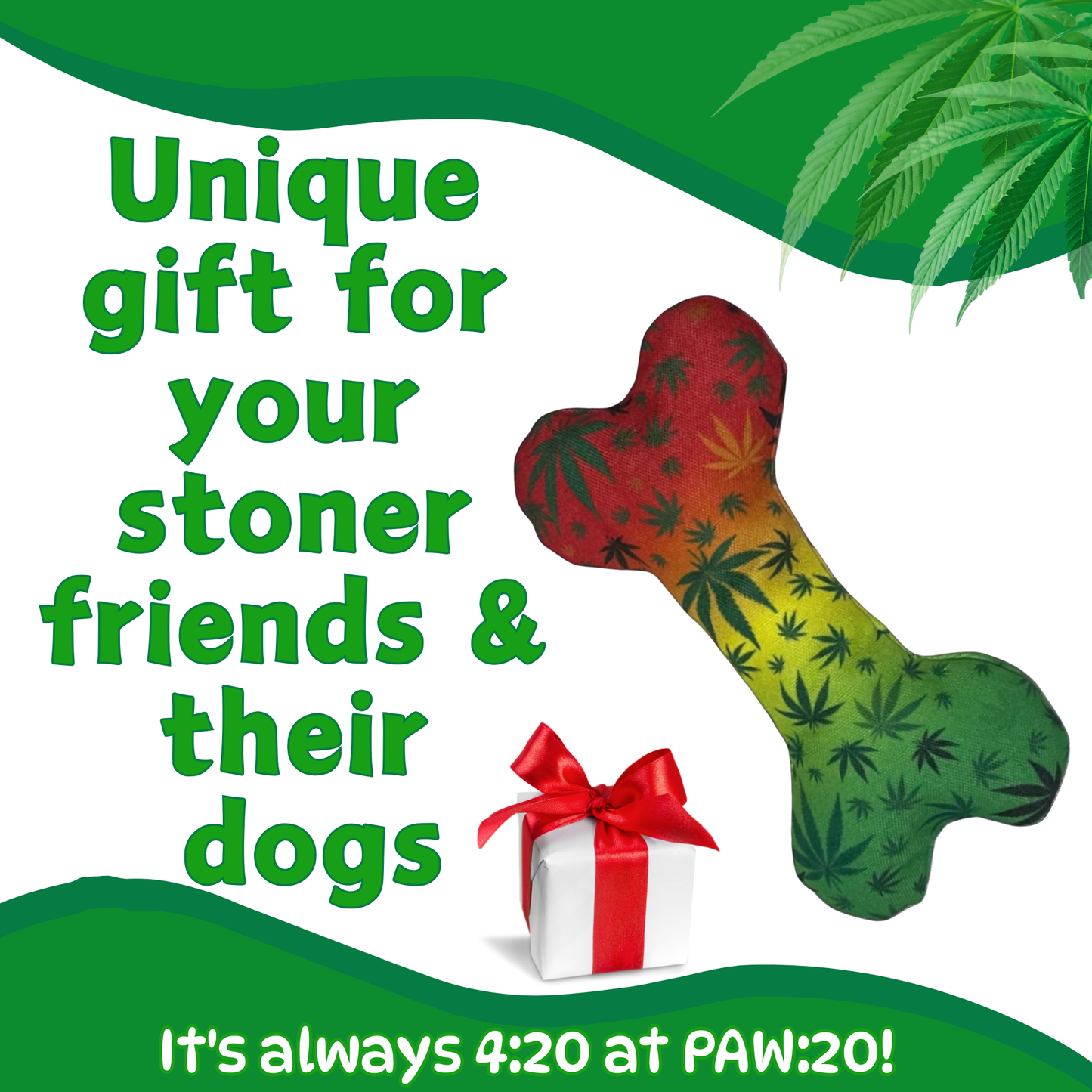 Stoned to da Bone, Rasta Weed Leaf Patten, 420 Bone Dog Toy