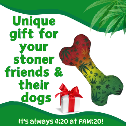 Stoned to da Bone, Rasta Weed Leaf Patten, 420 Bone Dog Toy
