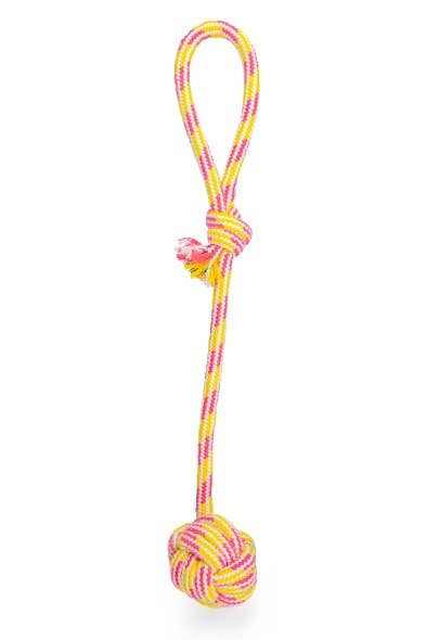 ThoozyPet Ball Tug Rope Dog Toy with Handle Yellow / Pink 17