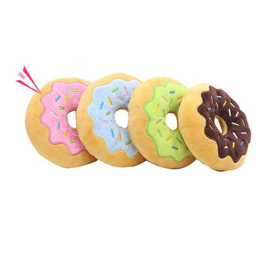 Donut Shaped Soft Plush Stuffed with Squeaky Sound Chew Toy