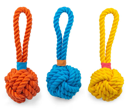 ThoozyPet Ball Tug Rope Dog Toy with Handle Blue 5"