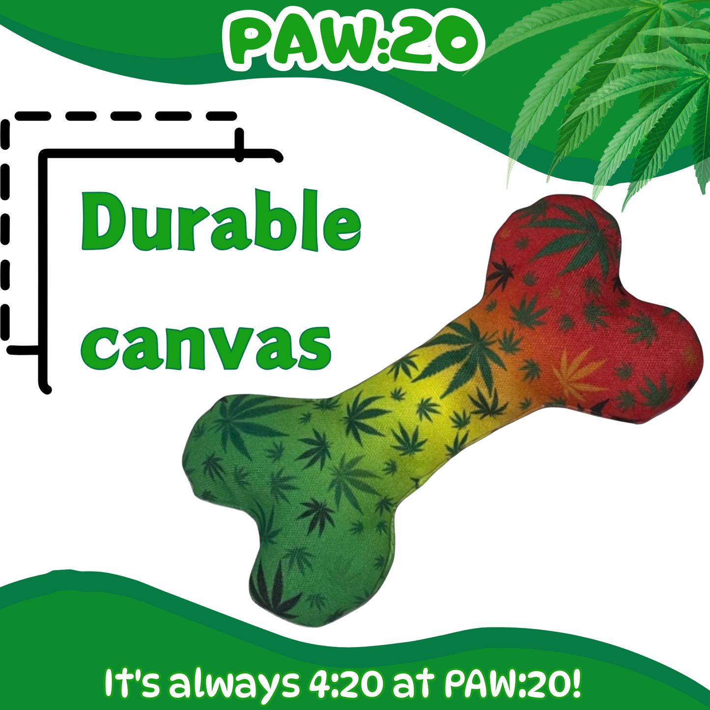 Stoned to da Bone, Rasta Weed Leaf Patten, 420 Bone Dog Toy
