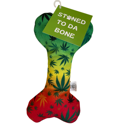 Stoned to da Bone, Rasta Weed Leaf Patten, 420 Bone Dog Toy