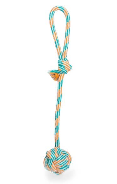 ThoozyPet Ball Tug Rope Dog Toy with Handle Orange / Teal 17
