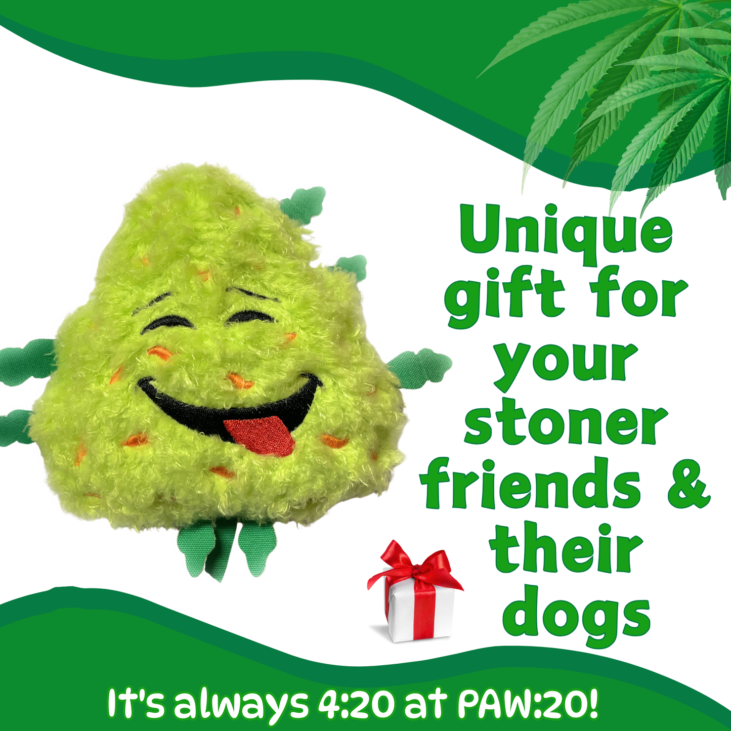 Bud the Weed Nug, Parody Plush Squeaker 420 Dog Toy