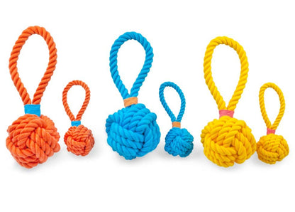 ThoozyPet Ball Tug Rope Dog Toy with Handle Blue 3"