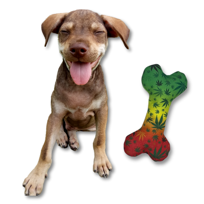 Stoned to da Bone, Rasta Weed Leaf Patten, 420 Bone Dog Toy