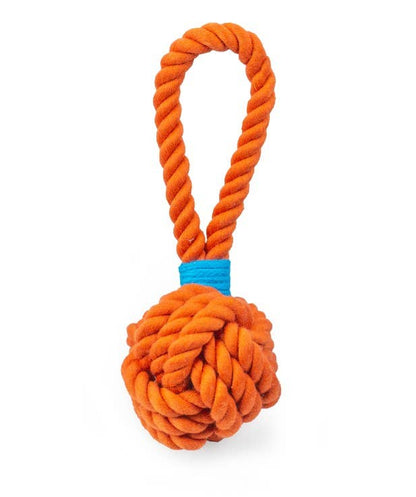 ThoozyPet Ball Tug Rope Dog Toy with Handle Orange 5"