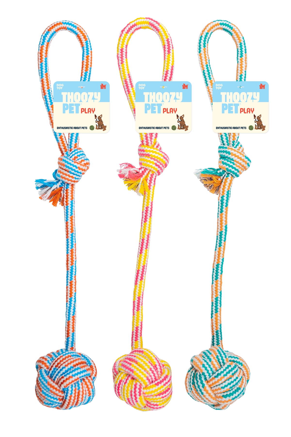 ThoozyPet Ball Tug Rope Dog Toy with Handle Yellow / Pink 17