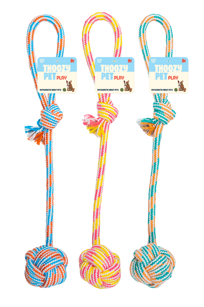 ThoozyPet Ball Tug Rope Dog Toy with Handle Yellow / Pink 17