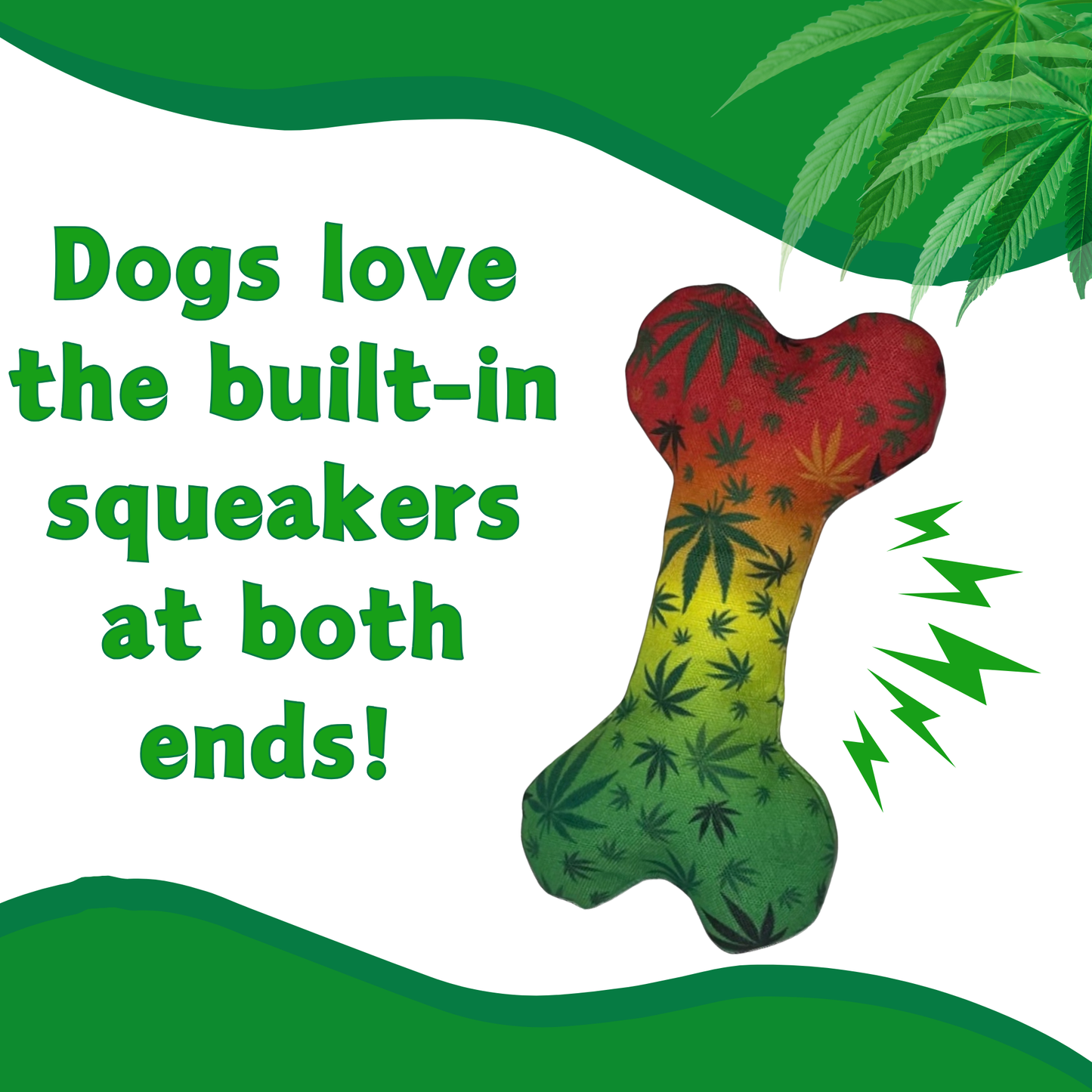 Stoned to da Bone, Rasta Weed Leaf Patten, 420 Bone Dog Toy