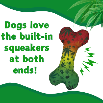 Stoned to da Bone, Rasta Weed Leaf Patten, 420 Bone Dog Toy