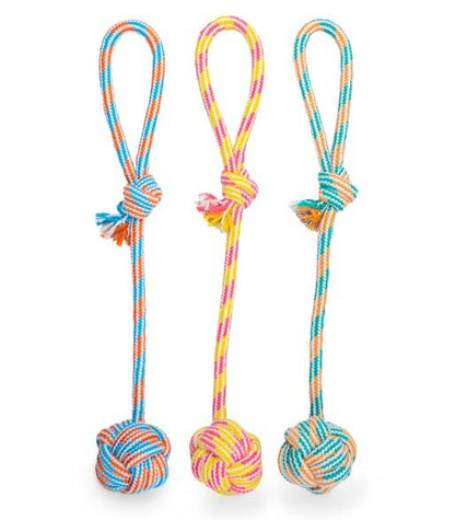 ThoozyPet Ball Tug Rope Dog Toy with Handle Orange / Teal 17