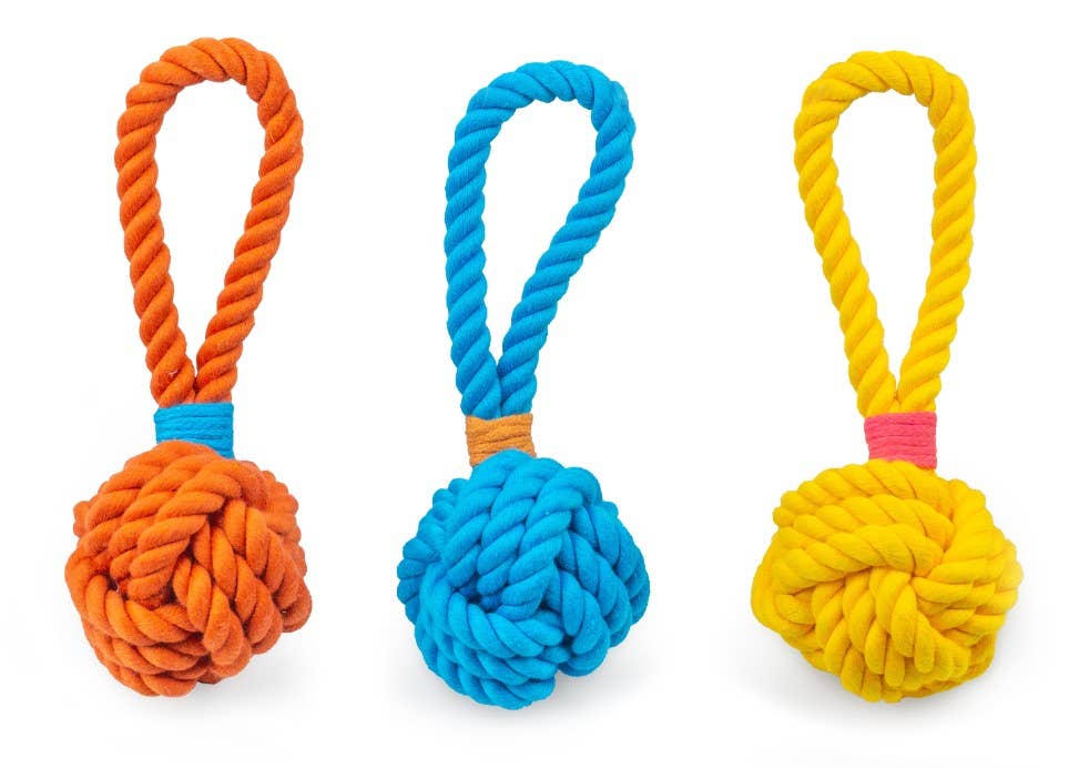 ThoozyPet Ball Tug Rope Dog Toy with Handle Orange 5"