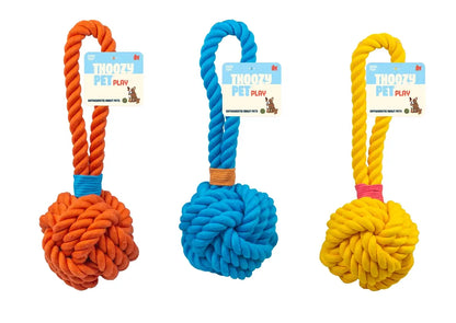 ThoozyPet Ball Tug Rope Dog Toy with Handle Blue 5"