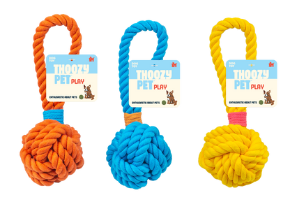 ThoozyPet Ball Tug Rope Dog Toy with Handle Yellow 3"