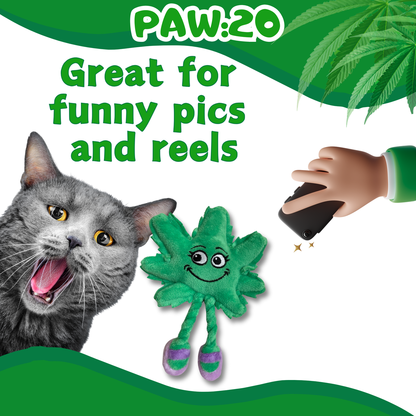 Lil' Mary Jane the Marijuana Leaf, Plush Catnip 420 Cat Toy